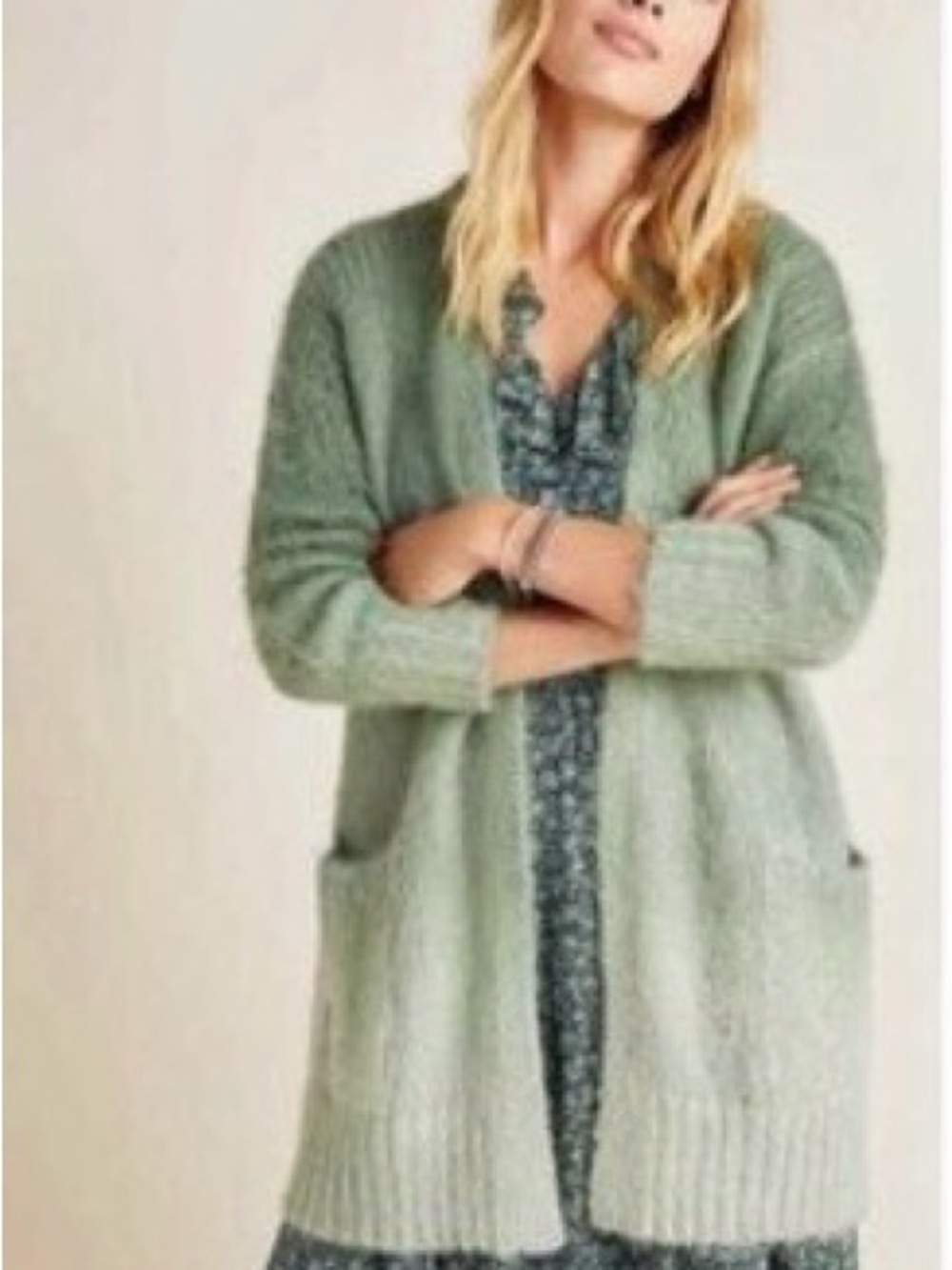 Anthropologie Women's Green Open-Front Sweater Medium